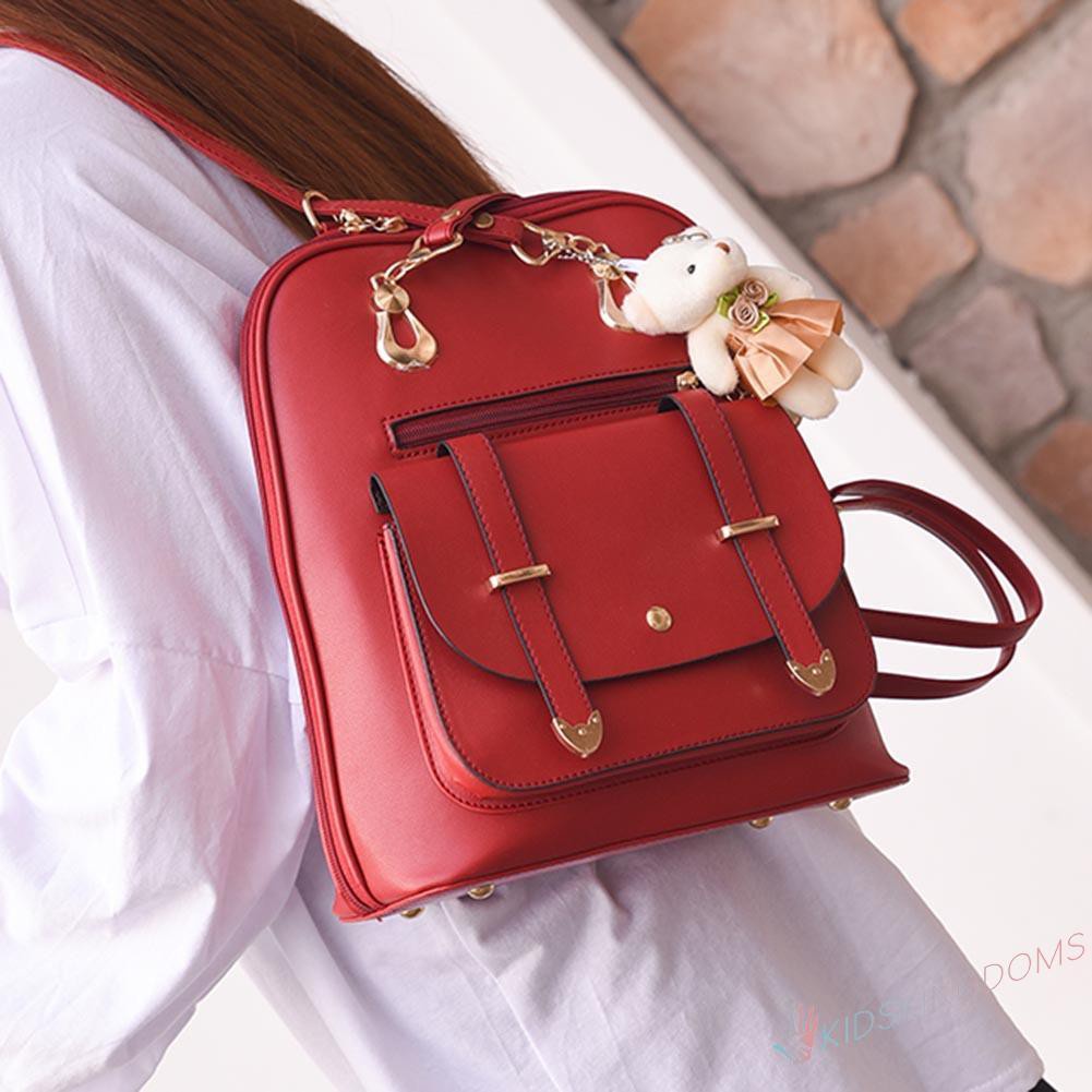 【Big Sale】Fashion 8 Colors Women Student Preppy Style Bear Pendant Bookbag Backpack