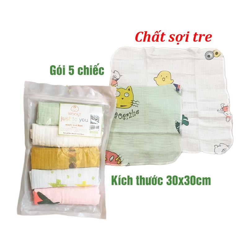 Túi 5 khăn sữa sợi tre Wooji 30x30cm