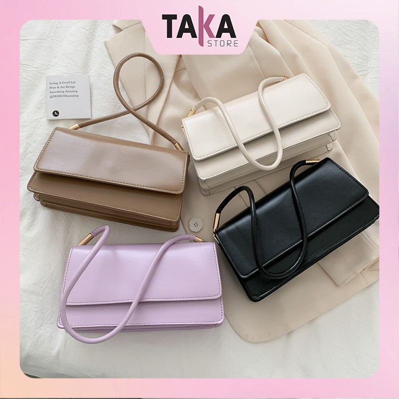 Túi kẹp nách đẹp xách đeo chéo  nữ da bóng  vân da trắng đen thời trang  cao cấp giá rẻ  TAKASTORE TKN4436(ko phụ kiện))