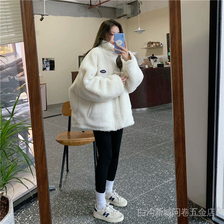 Áo Khoác Len Lông Cừu Hai Mặt Dày Dặn Mặc Được Hai Mặt Dễ Phối Đồ Thời Trang Mùa Đông