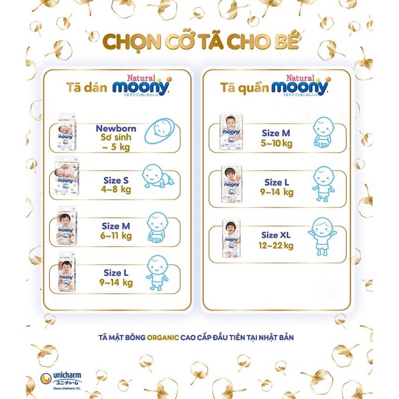 [𝗦𝗵𝗶𝗽 𝗵𝗼𝗮̉ 𝘁𝗼̂́𝗰] Tã/bỉm dán/quần MOONY NATURAL/MOONY XANH Nhật Bản Nb63/S58/M46/L38-L36/XL32