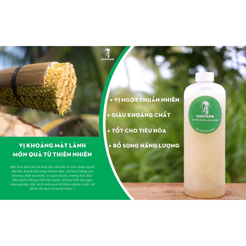 Nước Mật Hoa Dừa Tươi Sokfarm - Coconut Sap [1 Lít/Chai] - Đặc Sản Trà Vinh - Nước Uống Bổ Dưỡng