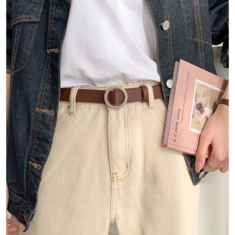 Thắt Lưng Khóa Tròn Màu Bạc Thời Trang Xuân Hè Phong Cách Hàn Quốc Mới