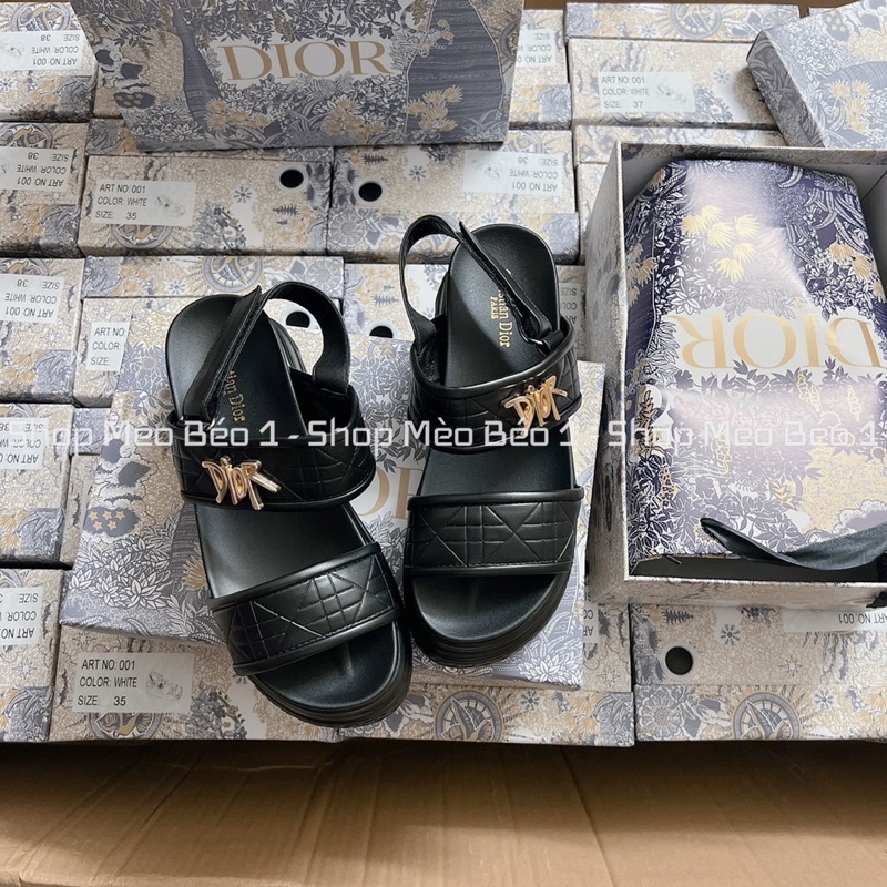 Sandal cd quai chéo vân kẻ chìm đế cao fullbox