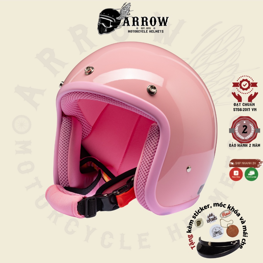 Mũ bảo hiểm 3/4 Raws arrow shop LB trơn giảm giá thời trang cute đi phượt