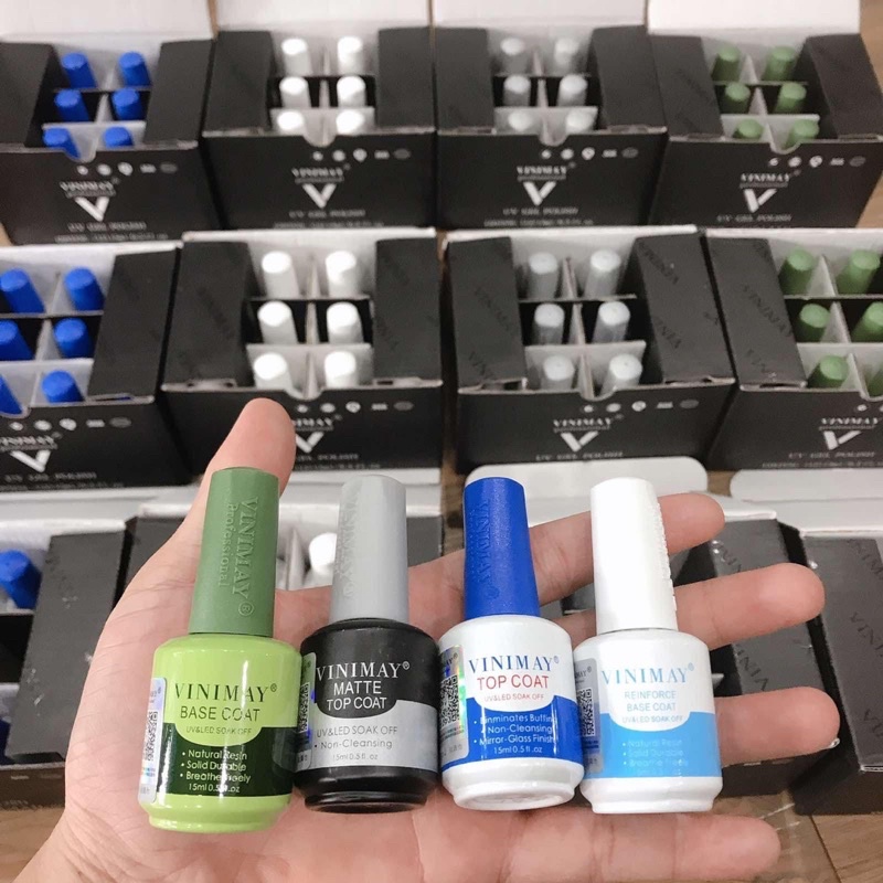 Base top Vinimay - Top bóng, cứng móng, kiềm dầu, top giọt sương, top lì, top loang, phá gel Vinimay