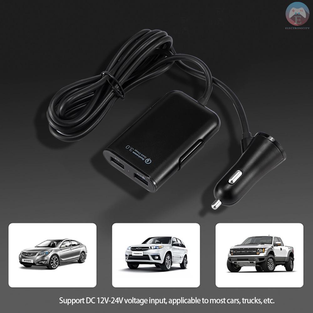 Ê Car Charger 4 In 1 Fast Charger 4 USB Ports 36W 8A Front and Rear Car Fast Charging Travel Portable Adapter Mobile Pho