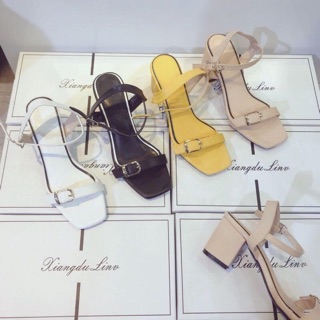 Giày sandal gót vuông 5 phân quai ngang khoá