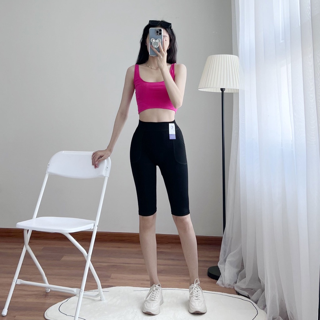 Quần leggging nữ đùi cạp cao ngố nâng mông siêu co giãn M Fashion 5566
