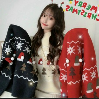 Áo len noel 3 màu đen đỏ trắng