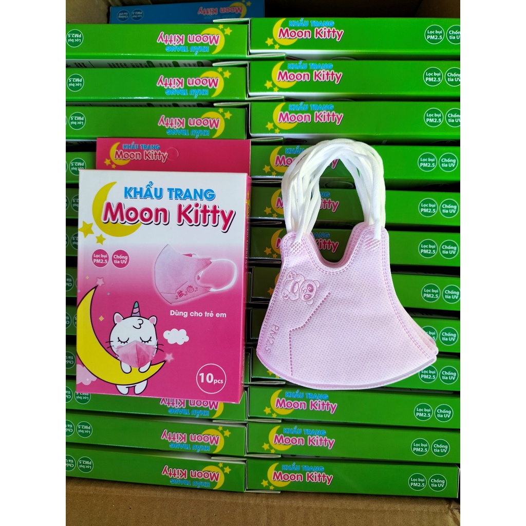 Khẩu Trang 5D Kids Mask kháng khuẩn chống bụi mịn Nhật Minh Moon Kitty 3D 4D 6D 3M KF94 N95 cho bé trẻ em. Hộp 10 Chiếc.
