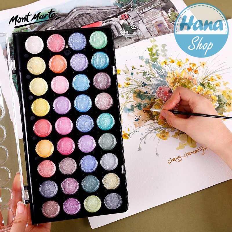 Màu nước Nhũ cao cấp solid water color- 36 màu kèm cọ vẽ và tranh tô màu