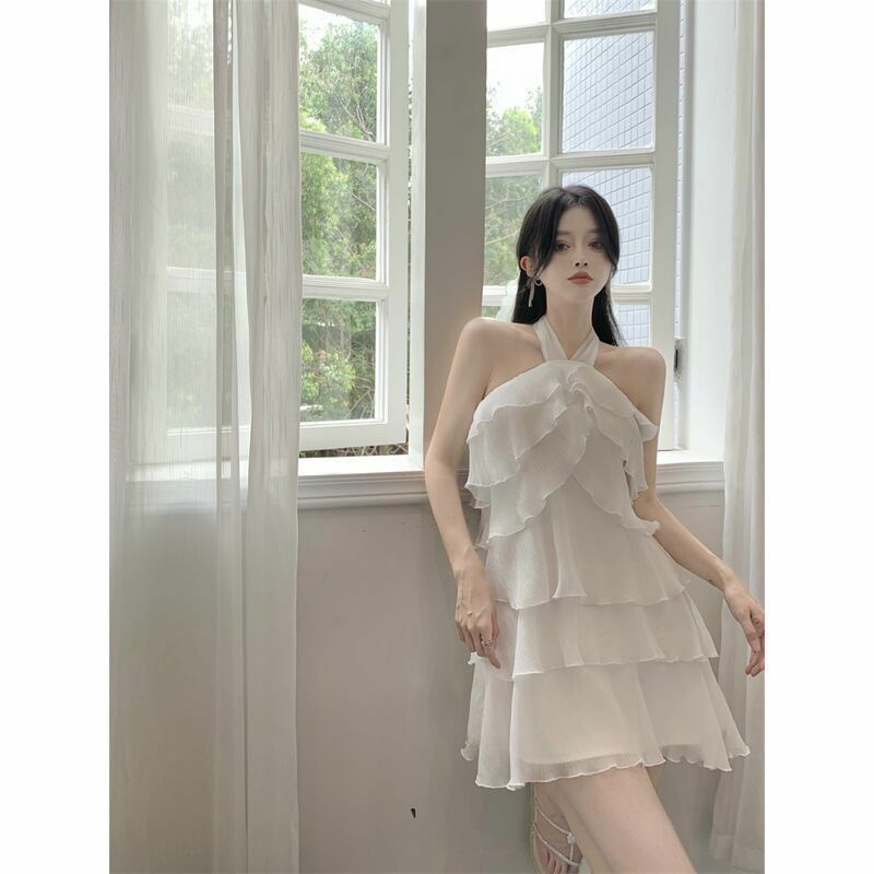 Váy Voan Nhăn Nhiều Tầng Cổ Yếm Phong Cách Hàn Quốc ❤️