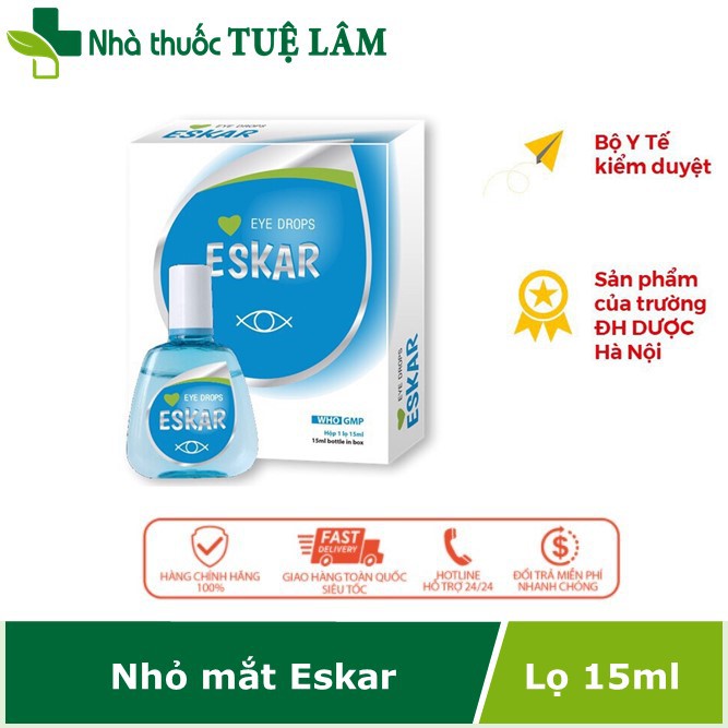 Nước nhỏ mắt Eskar - Dưỡng mắt, làm dịu mát, giảm khô mắt và các vấn đề về mắt