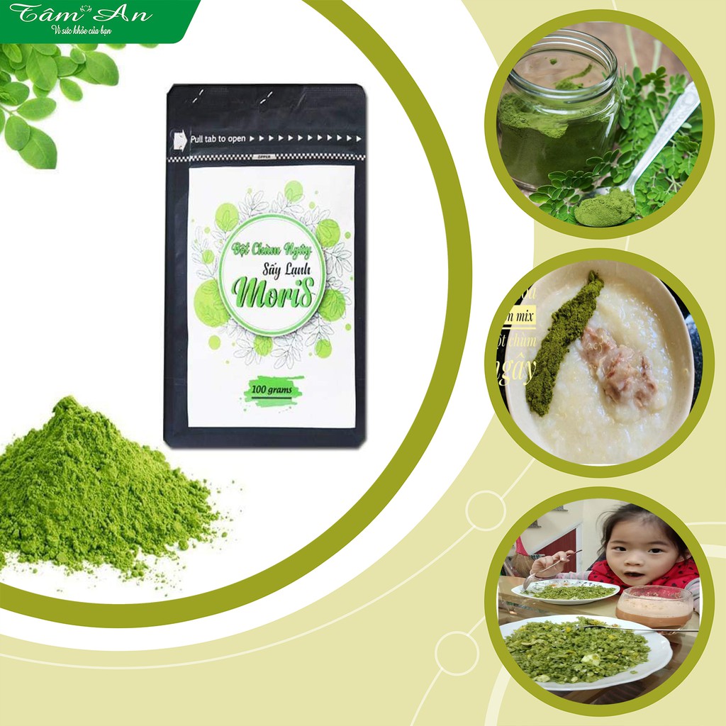 {Trẻ ăn dặm} Bột lá chùm ngây sấy lạnh MORIS - Tốt cho bé ăn dặm - Nguyên Chất- Gói 100g