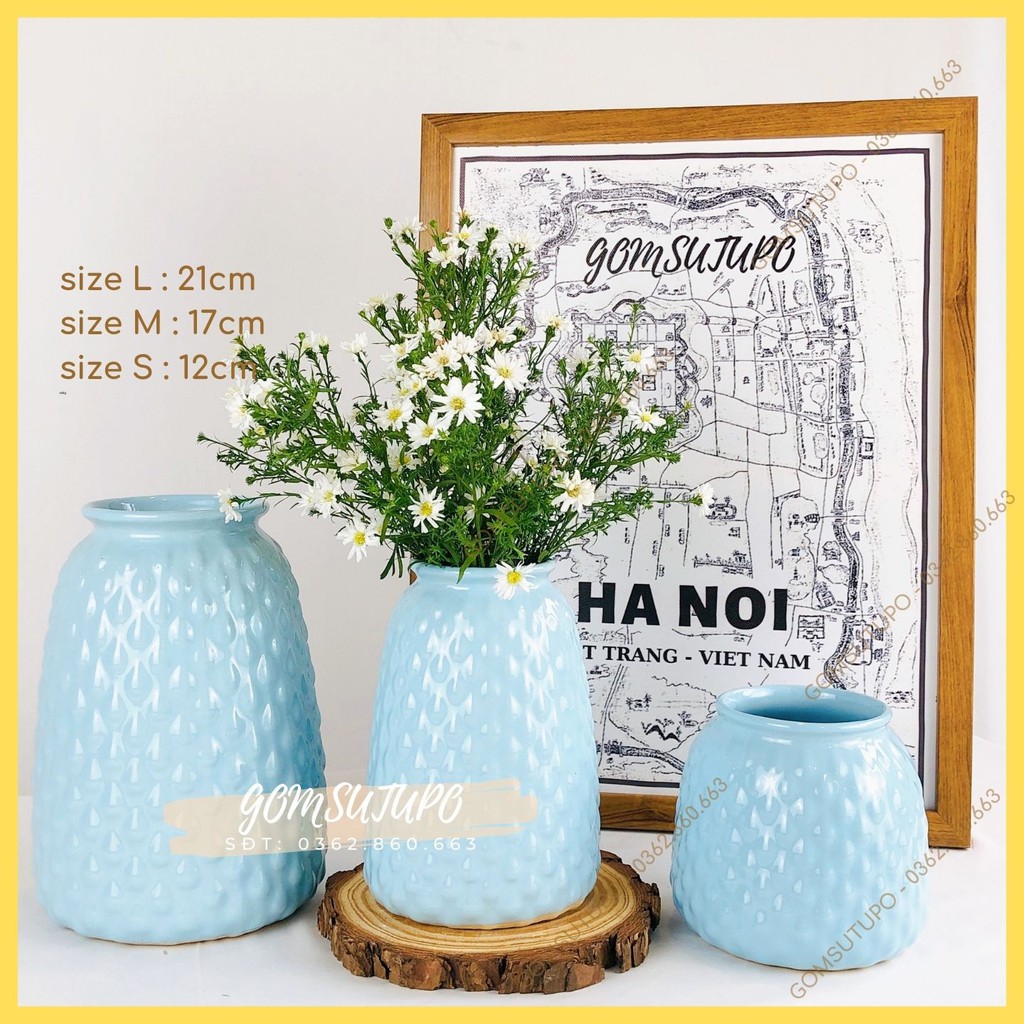 Lọ Hoa Pastel - Dáng Dứa - Gốm Sứ Bát Tràng - Bình Hoa Trang Trí - Decor Nội Thất