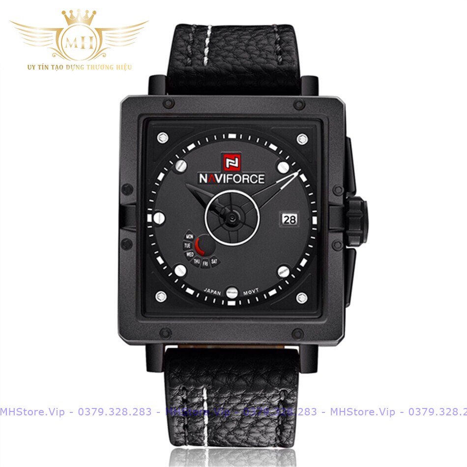 Đồng hồ nam NAVIFORCE dây da Cao Cấp, mặt vuông, Phong Cách Quân Đội cực chất