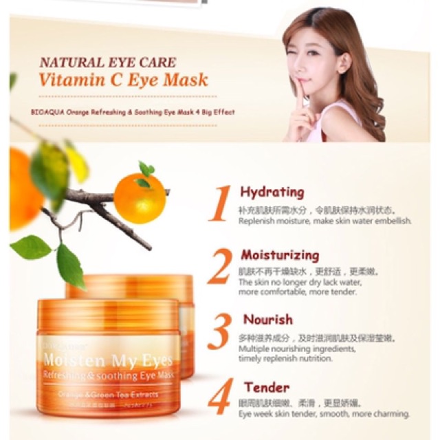 Mặt Nạ Mắt Bioaqua Vitamin C Eye Mask Natural Eye Care, Mặt nạ dưỡng ẩm cho mắt giảm quầng thăm cấp ẩm cho mắt