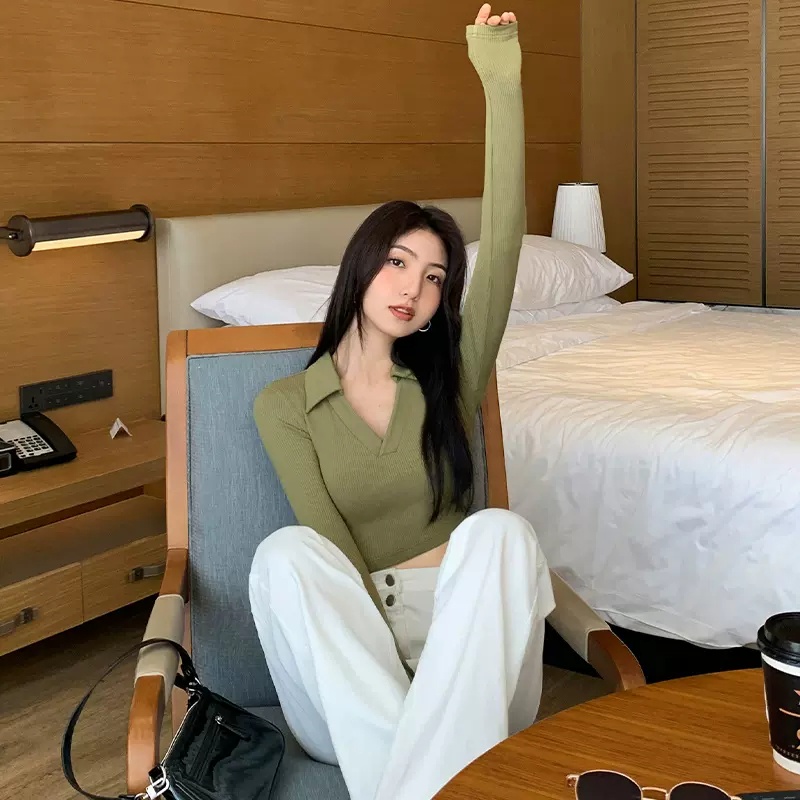 Áo sweater ZHELIHANGFEI thiết kế dài tay eo cao thiết kế quyến rũ thời trang dành cho nữ