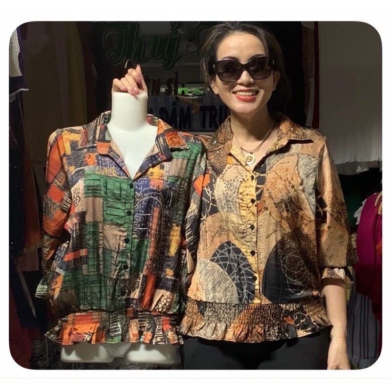 Áo Sơ Mi Lụa Hoa Nữ 50-68kg Hàng Quảng Châu Cao Cấp