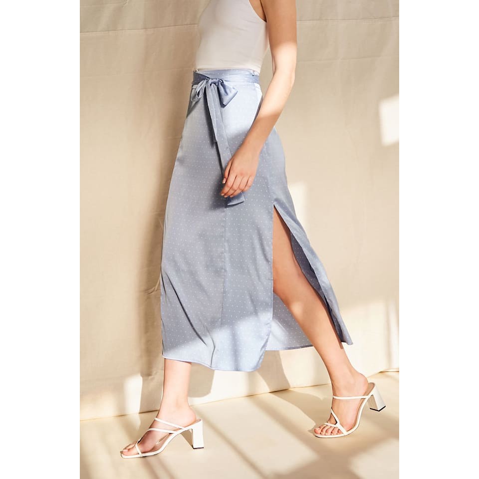 Chân Váy F21 Lụa Chấm Bi Xẻ Tà Nơ Eo | BigBuy360 - bigbuy360.vn