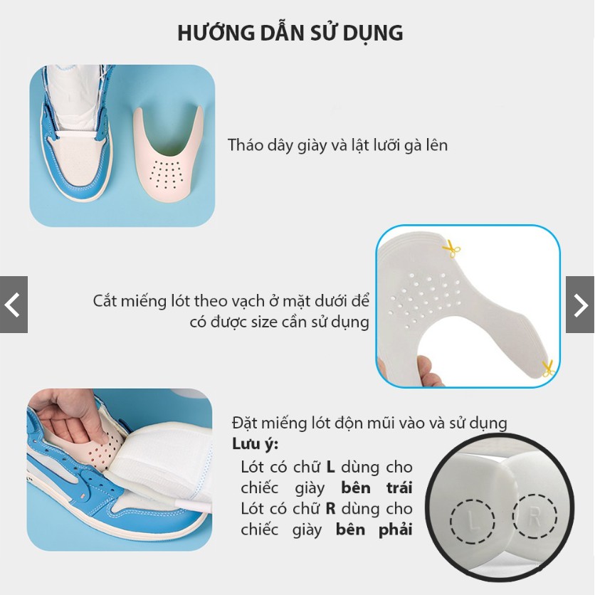 Miếng lót bằng Gel SHOE SHIELD giữ dáng chống nhăn gãy mũi giày AF1 Jordan cho cả Nam và nữ