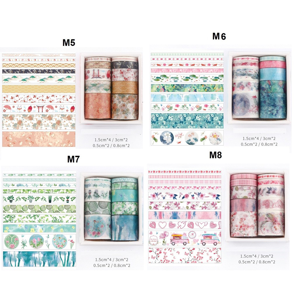 Set 10 Cuộn Băng Dính Washi Tape Trang Trí Scrapbook, Planner M3