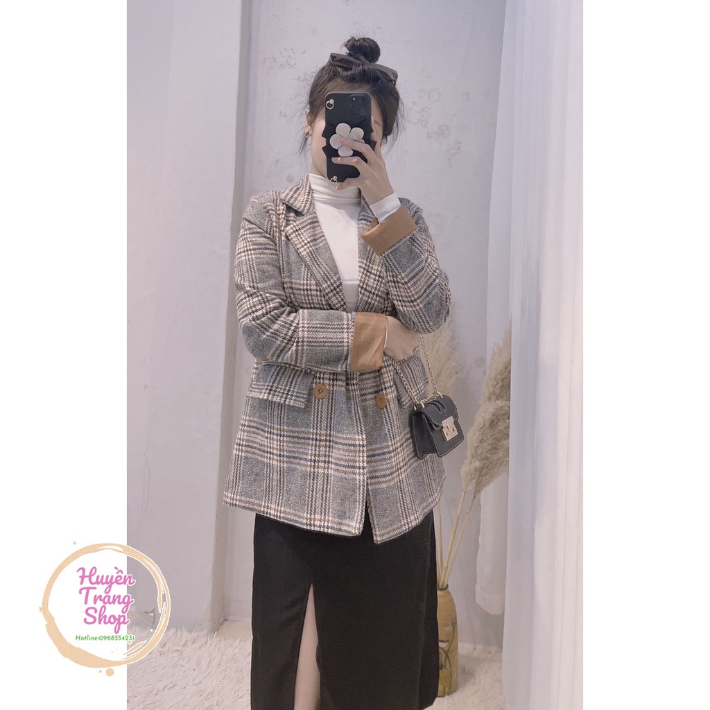 Áo Blazer Nữ Áo Vest Dạ Khoác Ngoài Chất Kẻ QC Cao Cấp