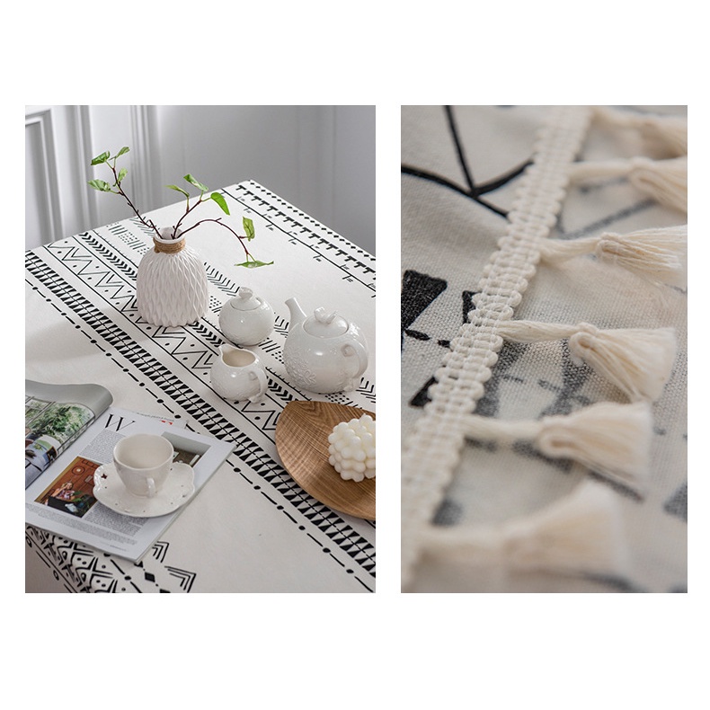 Khăn Trải Bàn Bằng Cotton Lanh Chống Nước Chống Dầu Thiết Kế Tua Rua Phong Cách Bohemian