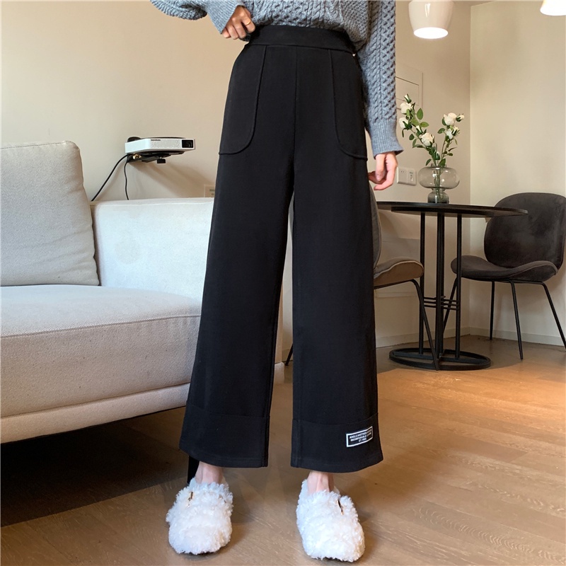 SUXI Quần dài ống rộng lưng cao phong cách hàn quốc