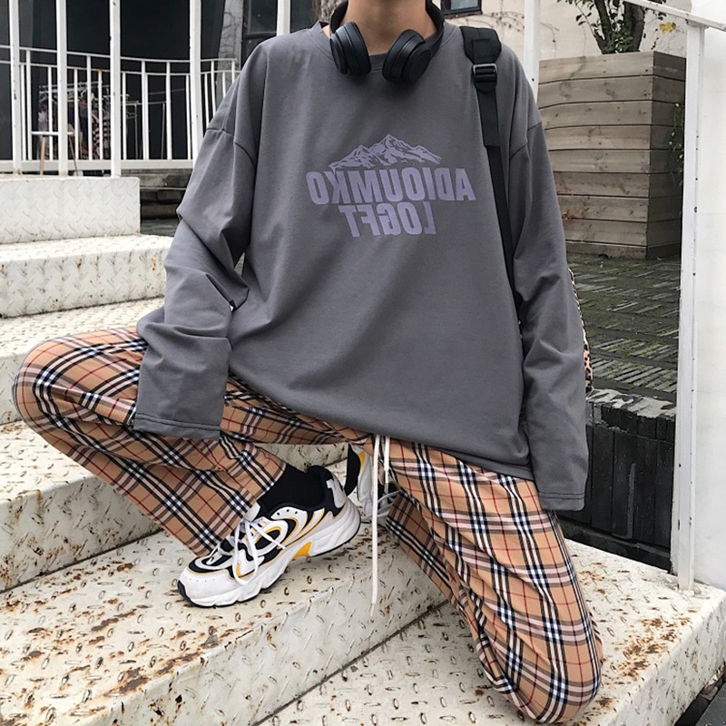 Áo Thun Tay Dài Dáng Rộng In Họa Tiết Cá Tính Phong Cách Hàn Quốc