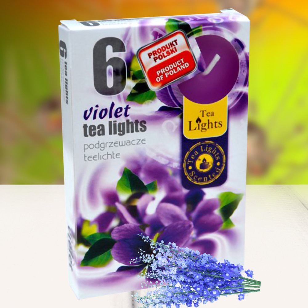 Hộp 6 nến thơm tinh dầu cao cấp Tealight Admit Violet - hoa phi yến, không khói, an toàn, khử mùi, thư giãn