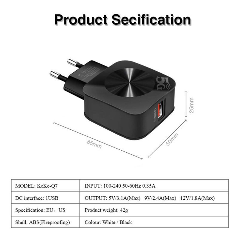 Củ Sạc Nhanh Wili Us Eu Plug 3.0 Qc 3.0 Usb Cho Điện Thoại