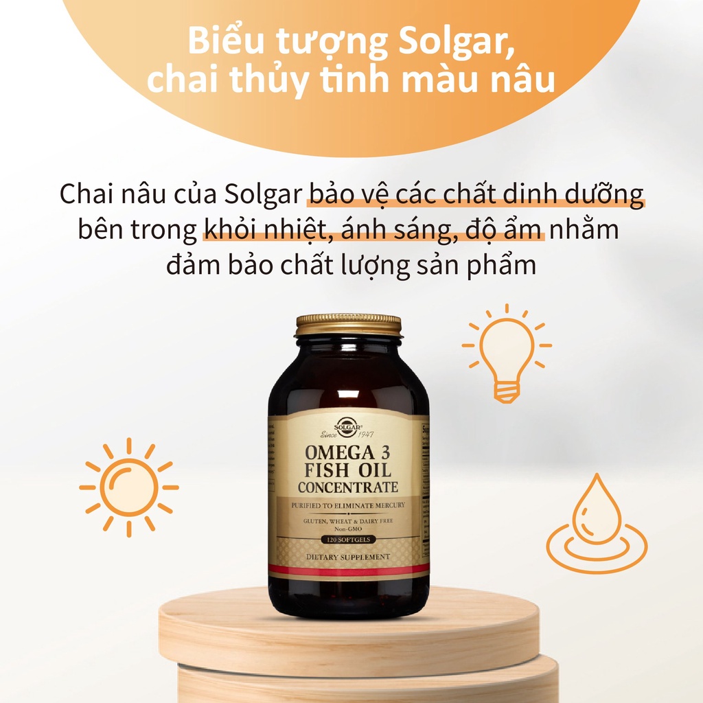 Viên Uống Solgar Fish Oil Concentrate - Dầu Cá Omega 3 - Bổ Não, Sáng Mắt, Tăng Cường Trí Nhớ, Hỗ Trợ Tim Mạch 120 Viên