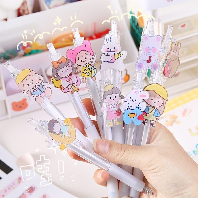 Bút Bi Dễ Thương FREESHIP Bút Bi Hình Cô Gái Gel Mực Đen 0.5mm