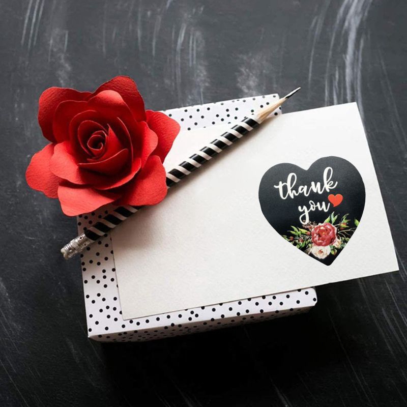Cuộn 500 Nhãn Dán In Chữ Thank You Họa Tiết Hoa Hồng