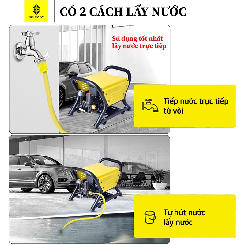 Máy rửa xe lõi toàn đồng áp lực cao gia đình cao áp, chỉnh áp, SOEASY 3500W SE006Y dây cao áp 15m