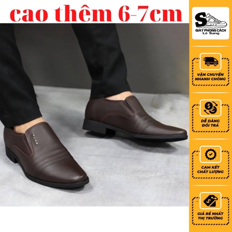 Giày Tây Nam Cao Cấp , Tăng Chiều Cao 6-7cm , Đế Cao Su Nguyên Tấm Chống Trơn