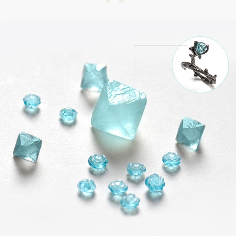 Set 2 Nhẫn Có Thể Điều Chỉnh Hình Hoa Hồng Xanh Phong Cách Gothic Dành Cho Cặp Đôi