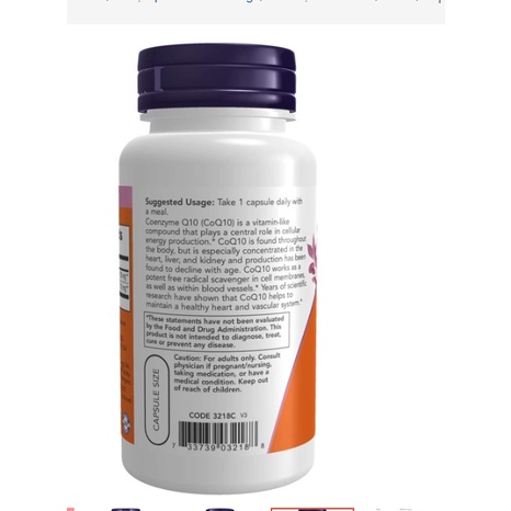 [Rẻ vô địch] [Chính hãng] Now CoQ10 30mg (120 viên) tôt cho tim mạch , người già người cao tuổi