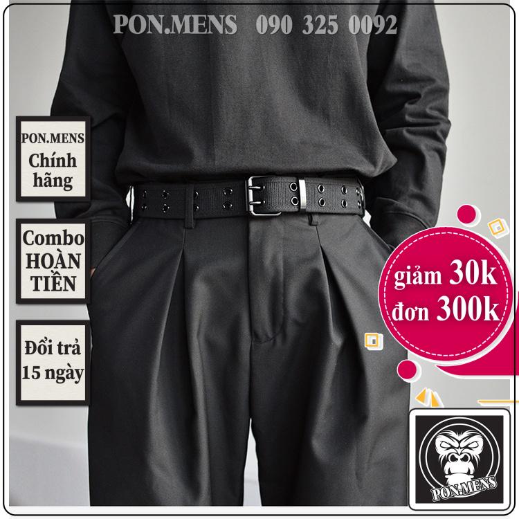 Thắt lưng vải, Dây nịt vải nam ngầu lỗ to màu đen nâu pon.mens hà nội hcm