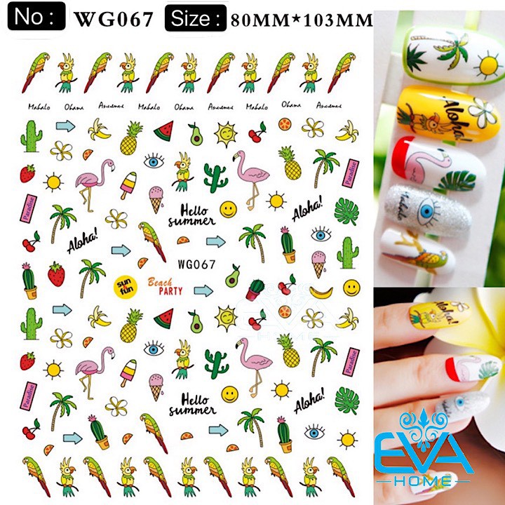 Miếng Dán Móng Tay 3D Nail Sticker Hoạ Tiết Chủ Đề Mùa Hè Với Trái Cây Nhiệt Đới Và Hồng Hạc WG067