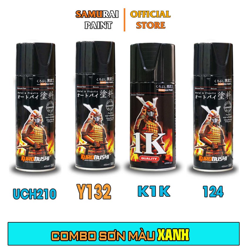 Combo Sơn Samurai Màu Xanh Chính Hãng (Y132 - UCH210 - 124 - K1K - P800)