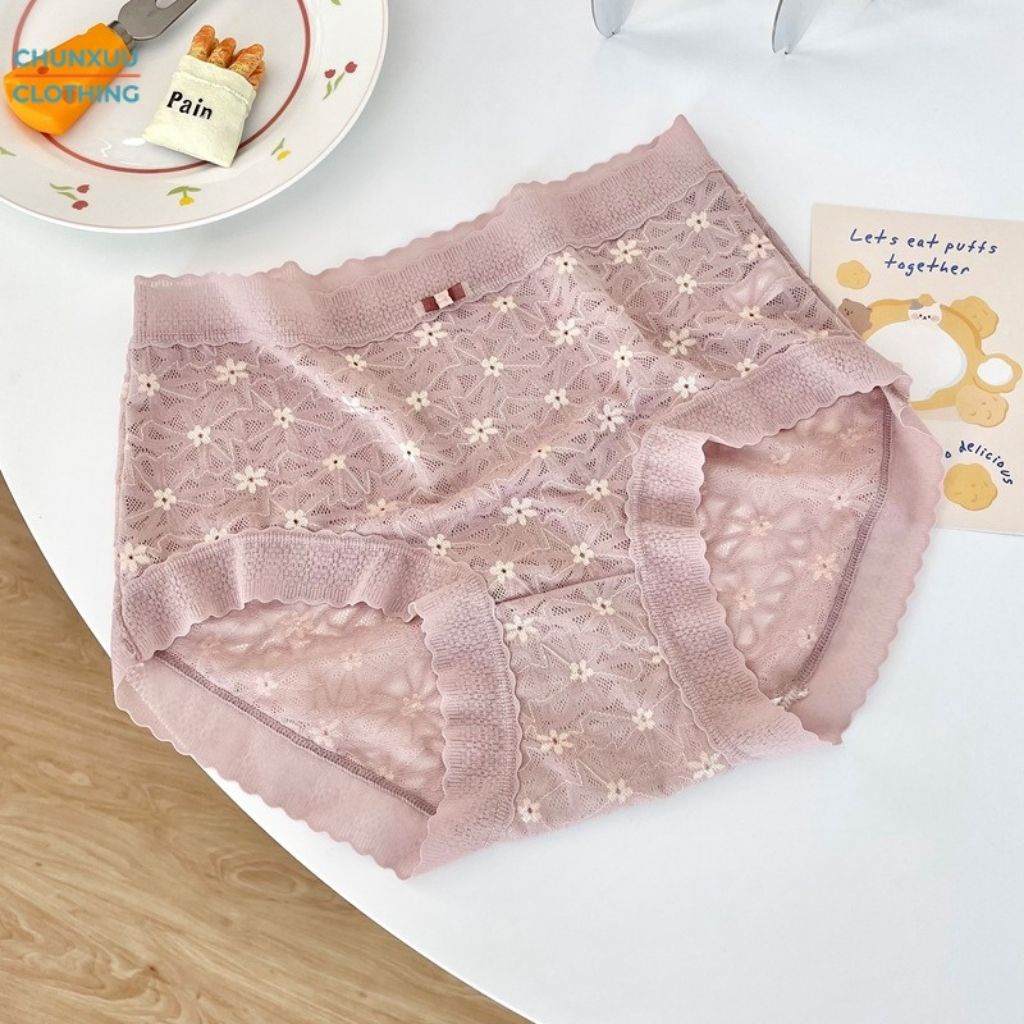 Quần lót nữ họa tiết hoa nhí phối ren viền Chunxuu, chất liệu ren gấm cao cấp - QC60