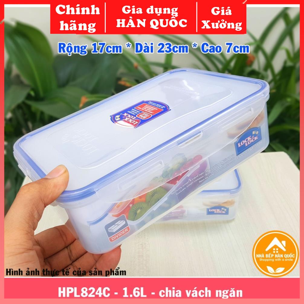 Hộp nhựa đựng thực phẩm, hộp bảo quản thực phẩm chia ngăn Lock&Lock HPL858 1,6L [Chính hãng+Freeship]