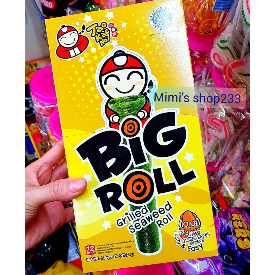 1 thùng (12 hộp - hộp 12 cây x 3.6g) Snack rong biển Taokaenoi Big Roll vị mực nướng cay (hàng HOT) bán rất nhanh