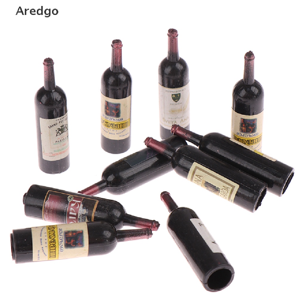 Set 10 mô hình chai rượu vang mini dùng trang trí nhà búp bê