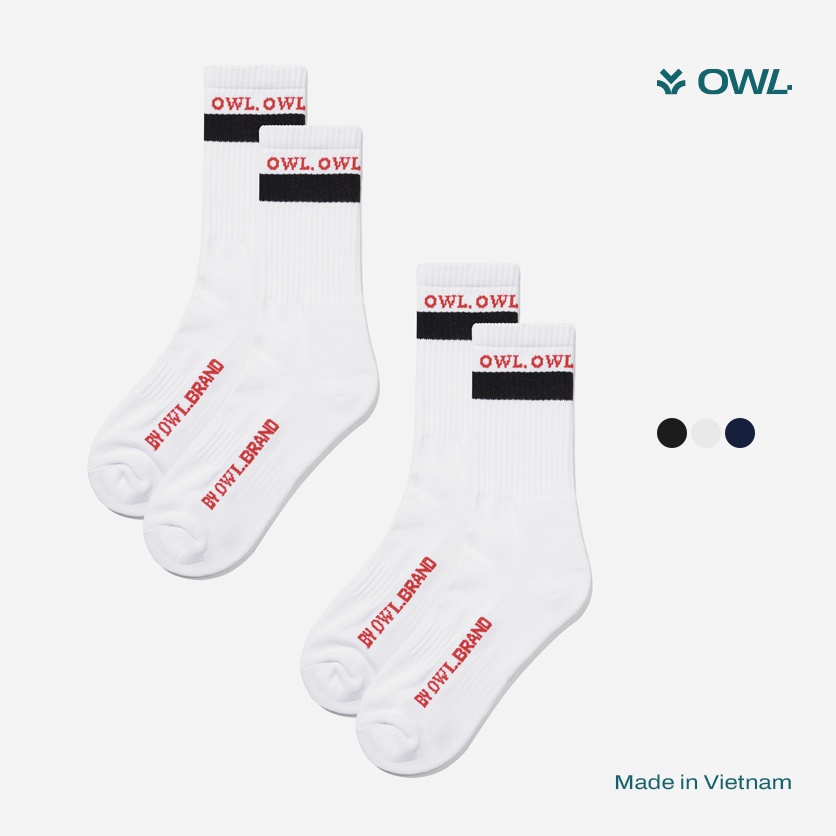 OWL BRAND® STRIPE SOCK - Combo hai tất cổ trung màu Trắng- OWL101121