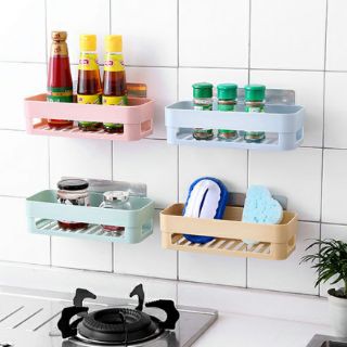 Kệ gia vị,Kệ nhựa đa năng dán tường đựng đồ nhà tắm, nhà bếp có khe thoát nước, chịu lực tốt, tiết kiệm không