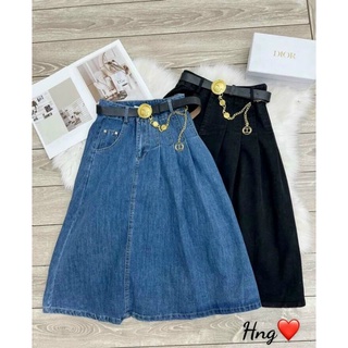 Chân váy bò mềm dáng xoè nhẹ